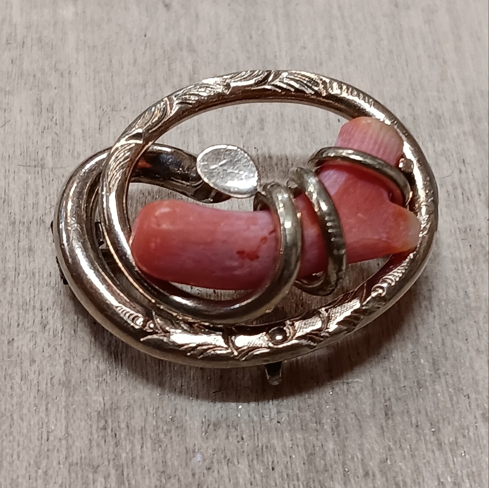 ANTIQUE VICTORIA 14k Rose Gold Filled /Silver  Branch Salmon Coral Pin Brooch
